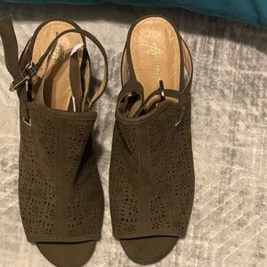 ANTONIO MELANI Green Olive Perforated Slingback Sandals